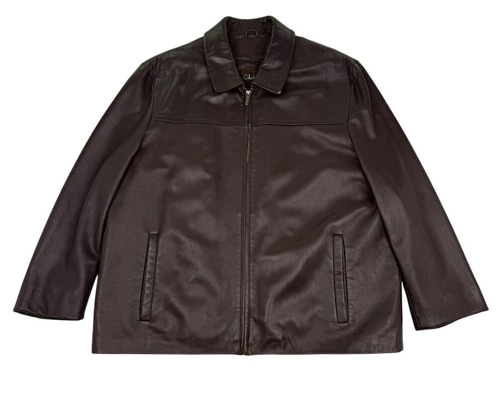 Cole Haan Lambskin Leather Jacket Brown Zip Front Minimalist Size XXL